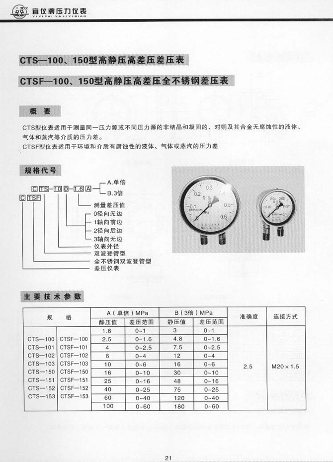 CTS型高靜壓高差壓差壓表(圖1) CTS型高靜壓高差壓差壓表(圖1)