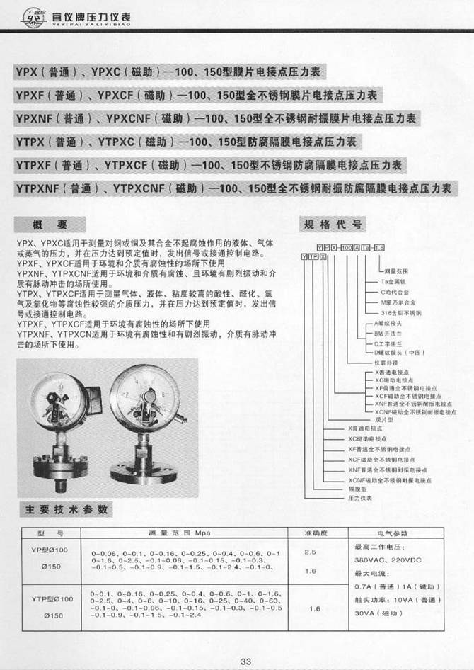 YTPX(普通)、YTPXC(磁助)型防腐隔膜電接點壓力表(圖1)