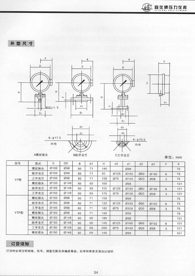 YTPX(普通)、YTPXC(磁助)型防腐隔膜電接點壓力表(圖2)
