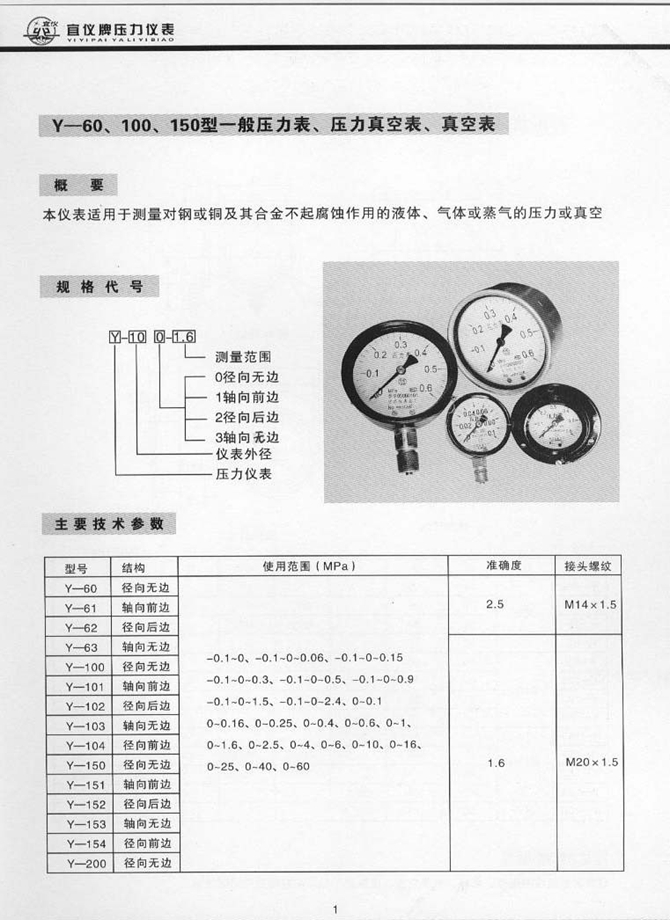 Y型一般壓力表、壓力真空表、真空表(圖1)
